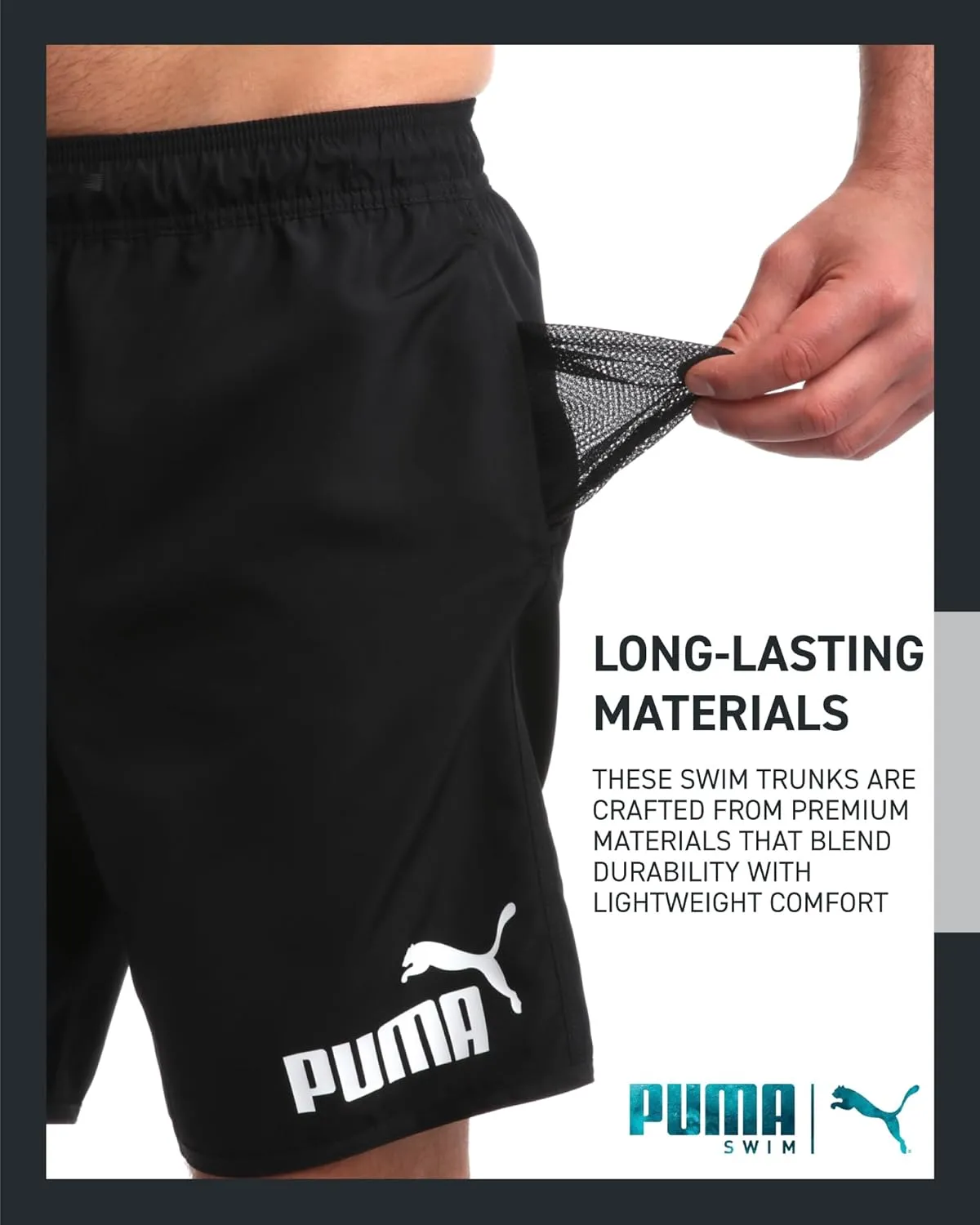 PUMA Men's Bathing Suit - 2 Pack Quick Dry Swimsuit Trunks with Mesh Compression Liner - 8" Inseam Swimwear (S-XL)