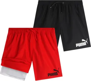 PUMA Men's Bathing Suit - 2 Pack Quick Dry Swimsuit Trunks with Mesh Compression Liner - 8" Inseam Swimwear (S-XL)