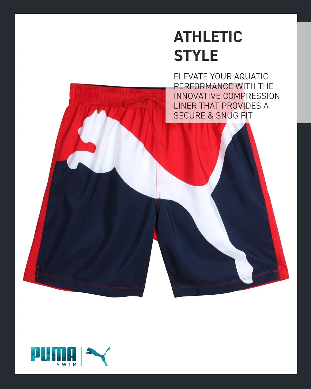 PUMA Men's Bathing Suit - 2 Pack Quick Dry Swimsuit Trunks with Mesh Compression Liner - 8" Inseam Swimwear (S-XL)