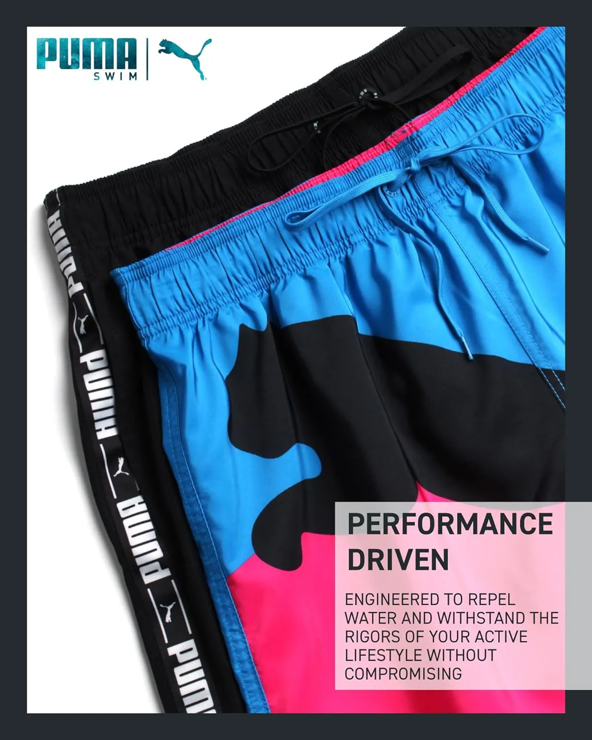 PUMA Men's Bathing Suit - 2 Pack Quick Dry Swimsuit Trunks with Mesh Compression Liner - 8" Inseam Swimwear (S-XL)