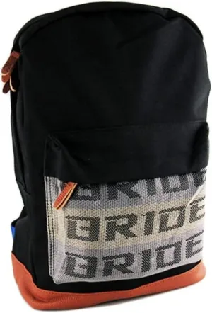 Q1-TECH, JDM Bride Racing Laptop Travel Backpack Brown Bottom with Adjustable Harness Straps (Blue Strap)