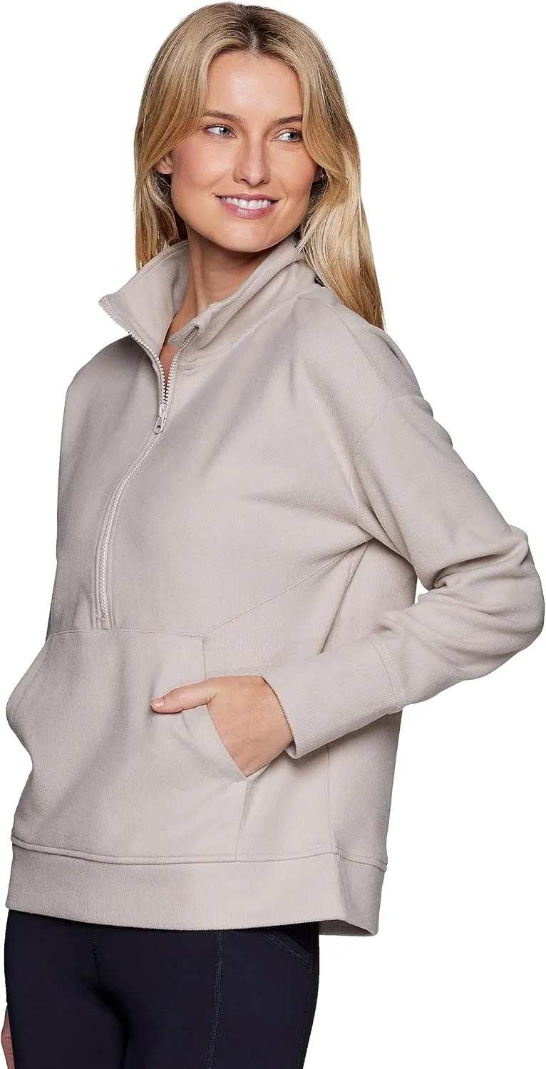 RBX Active Women's Lightweight Mock Neck Fleece 1/4 Zip Sweatshirt With Pockets