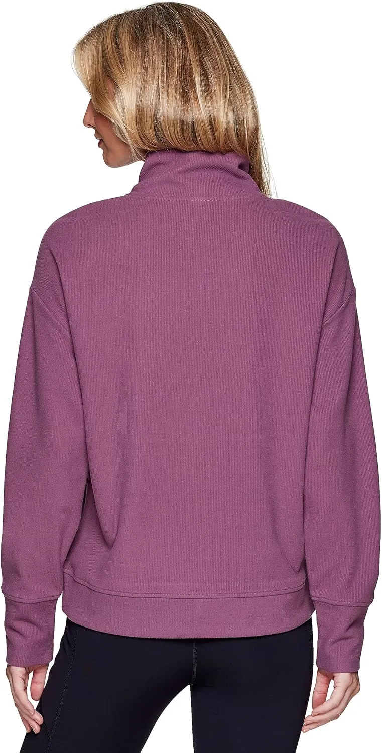 RBX Active Women's Lightweight Mock Neck Fleece 1/4 Zip Sweatshirt With Pockets