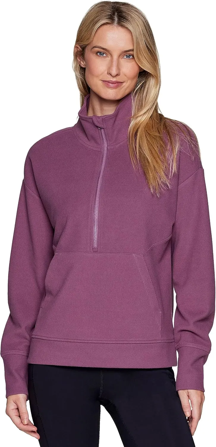 RBX Active Women's Lightweight Mock Neck Fleece 1/4 Zip Sweatshirt With Pockets