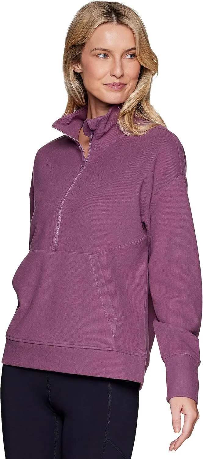 RBX Active Women's Lightweight Mock Neck Fleece 1/4 Zip Sweatshirt With Pockets