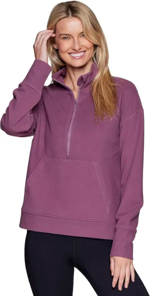 RBX Active Women's Lightweight Mock Neck Fleece 1/4 Zip Sweatshirt With Pockets