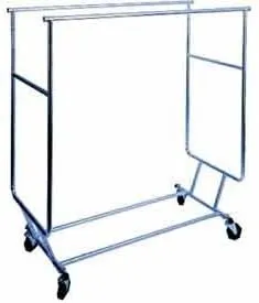 RCS-3 Collapsible Rolling Garment Rack with Double Rail Round Tubing44; Chrome