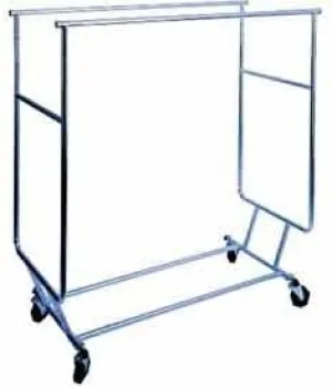 RCS-3 Collapsible Rolling Garment Rack with Double Rail Round Tubing44; Chrome