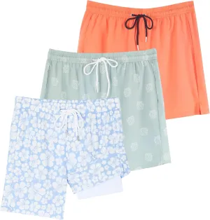 Real Essentials 3 Pack: Men's 7" 2 in 1 Swim Trunks with Compression Liner - Quick Dry Bathing Suit Swimwear Board Shorts