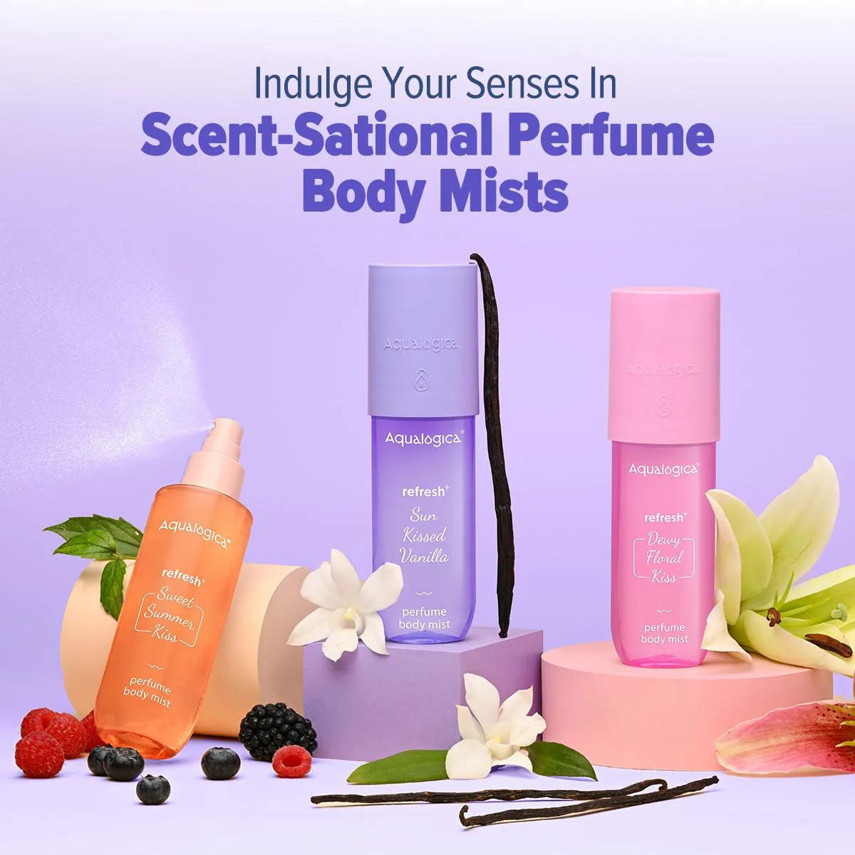 Refresh  Sun Kissed Vanilla Perfume Body Mist with Zemea & Hyaluronic Acid - 150 ml (Pack of 2)