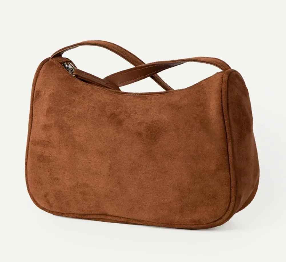 Retro Suede Shoulder Bag for Women Mini Top Handle Purse Causal Suede Hobo Sling Handbag Trendy Slouchy Bag Tote Purse 2024