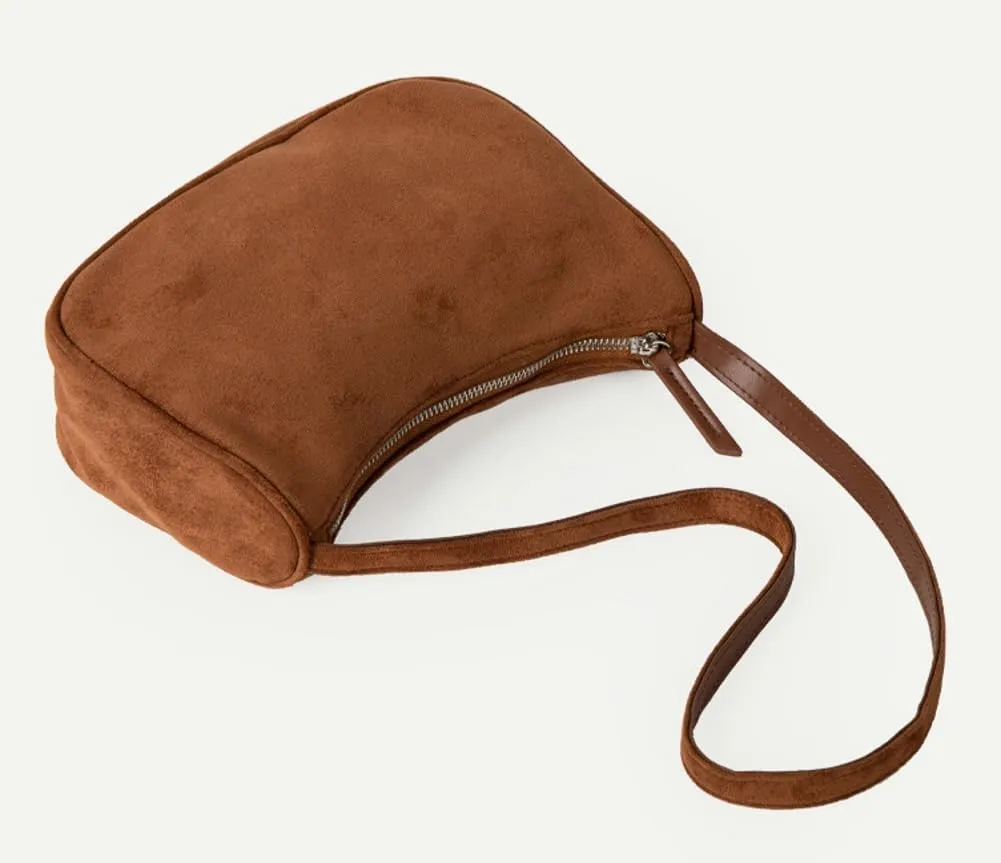 Retro Suede Shoulder Bag for Women Mini Top Handle Purse Causal Suede Hobo Sling Handbag Trendy Slouchy Bag Tote Purse 2024