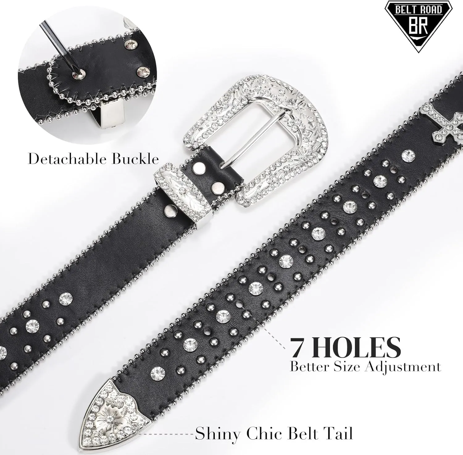 Rhinestone Belt for Men Women, Western Cowboy Cowgirl Belts Bling Leather Belt With Cross and Diamond for Jeans