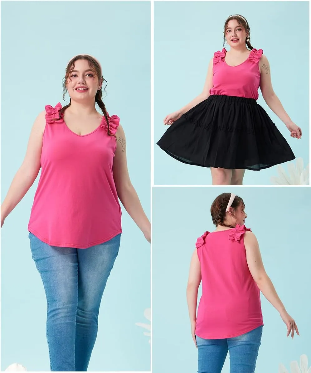 RITERA Plus SizeTank Tops for Women Colorblock Shirt V Neck Sleeveness Tunic Casual Summer Cami Shirts Sexy Blouses