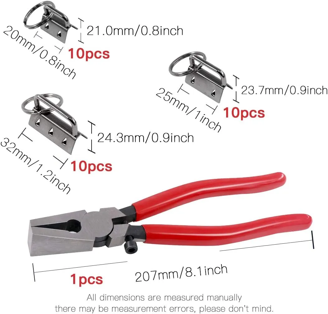 Rustark 30 Pcs 1'' 4/5'' 5/4'' Key Fob Hardware Keychain Split Ring Wrist Wristlets Cotton with Heavy Duty Metal Glass Running Pliers Tools (Gunblack Plated)