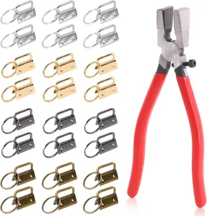 Rustark 40 Pcs 4 Colors Keyfob Hardware Set and Key Fob Pliers, Glass Running Pliers Tools with Jaws, 1" 25mm Key Fob Key Chain Wristlet with Split Ring for Key Lanyard and Key Chain Making