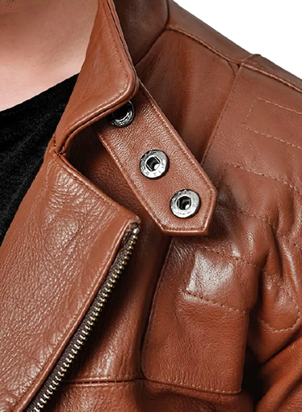 SAMS Mens Motorcycle Brown Vintage Distressed Cafe Racer Slim Fit Real Leather Jacket - Snap/Zip Front Leather Biker Jacket