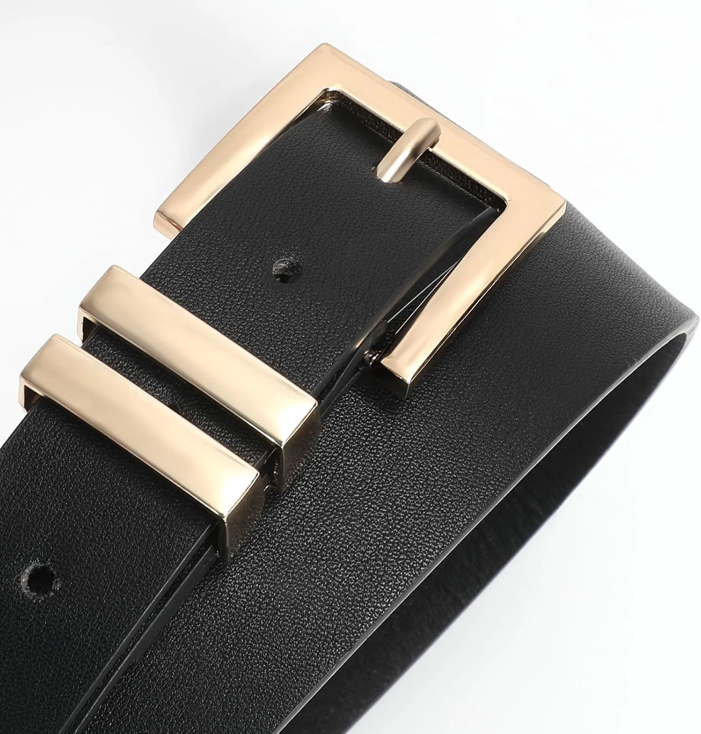 SANSTHS Women's Leather Belt for Jeans Pants Dresses Fashion Ladies Belt Square Gold/Silver Buckle Waist Belt for Women