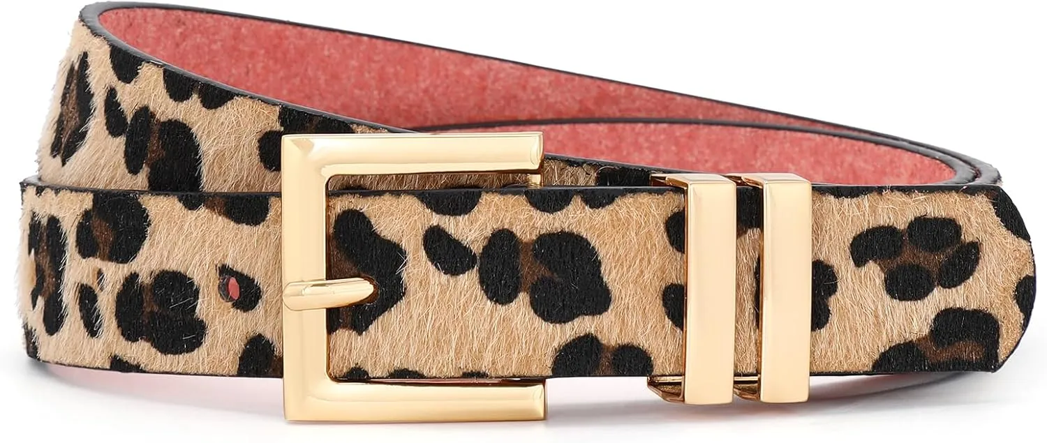 SANSTHS Women's Leather Belt for Jeans Pants Dresses Fashion Ladies Belt Square Gold/Silver Buckle Waist Belt for Women