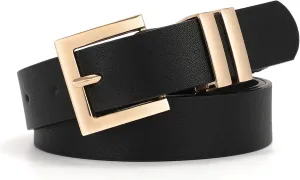 SANSTHS Women's Leather Belt for Jeans Pants Dresses Fashion Ladies Belt Square Gold/Silver Buckle Waist Belt for Women