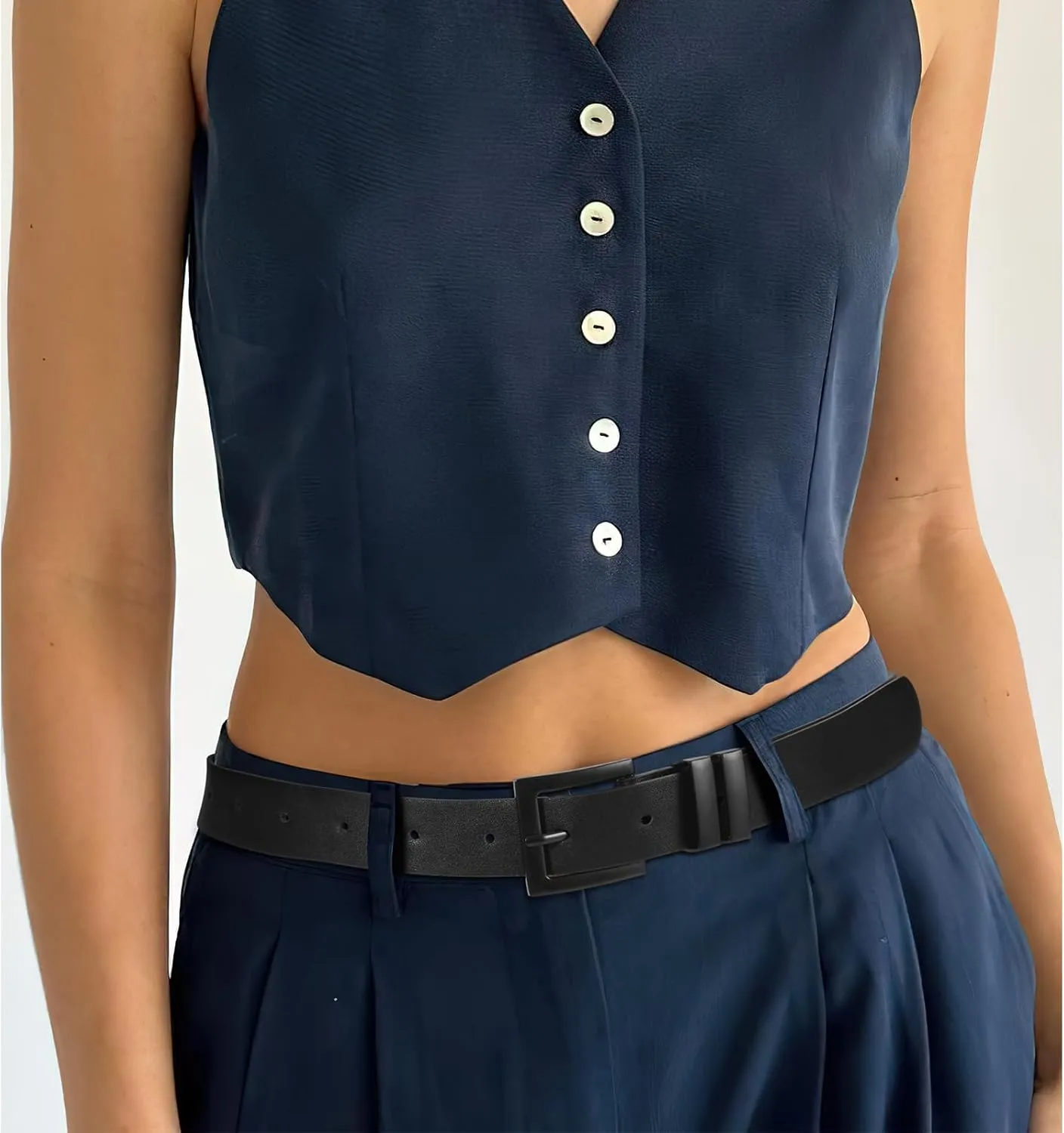 SANSTHS Women's Leather Belt for Jeans Pants Dresses Fashion Ladies Belt Square Gold/Silver Buckle Waist Belt for Women