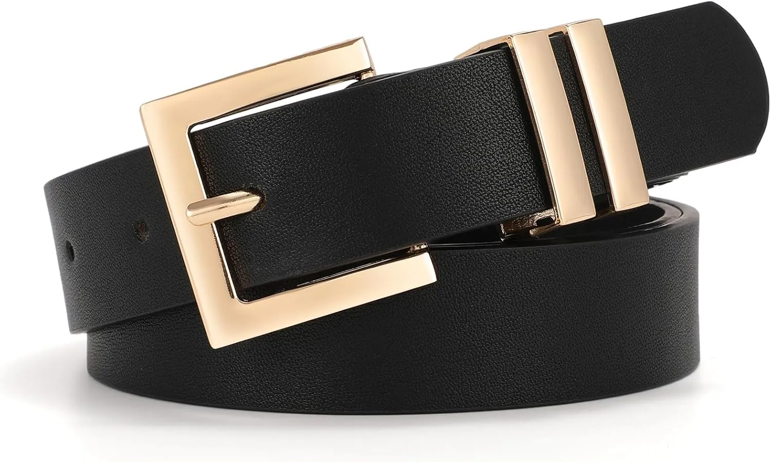 SANSTHS Women's Leather Belt for Jeans Pants Dresses Fashion Ladies Belt Square Gold/Silver Buckle Waist Belt for Women
