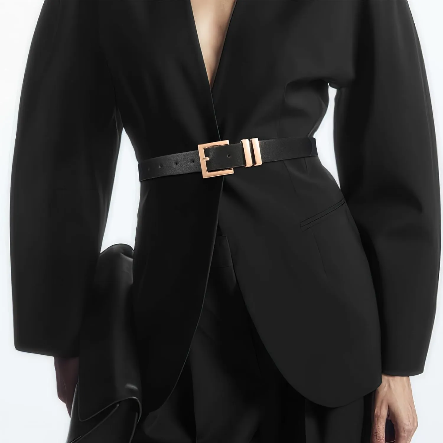 SANSTHS Women's Leather Belt for Jeans Pants Dresses Fashion Ladies Belt Square Gold/Silver Buckle Waist Belt for Women