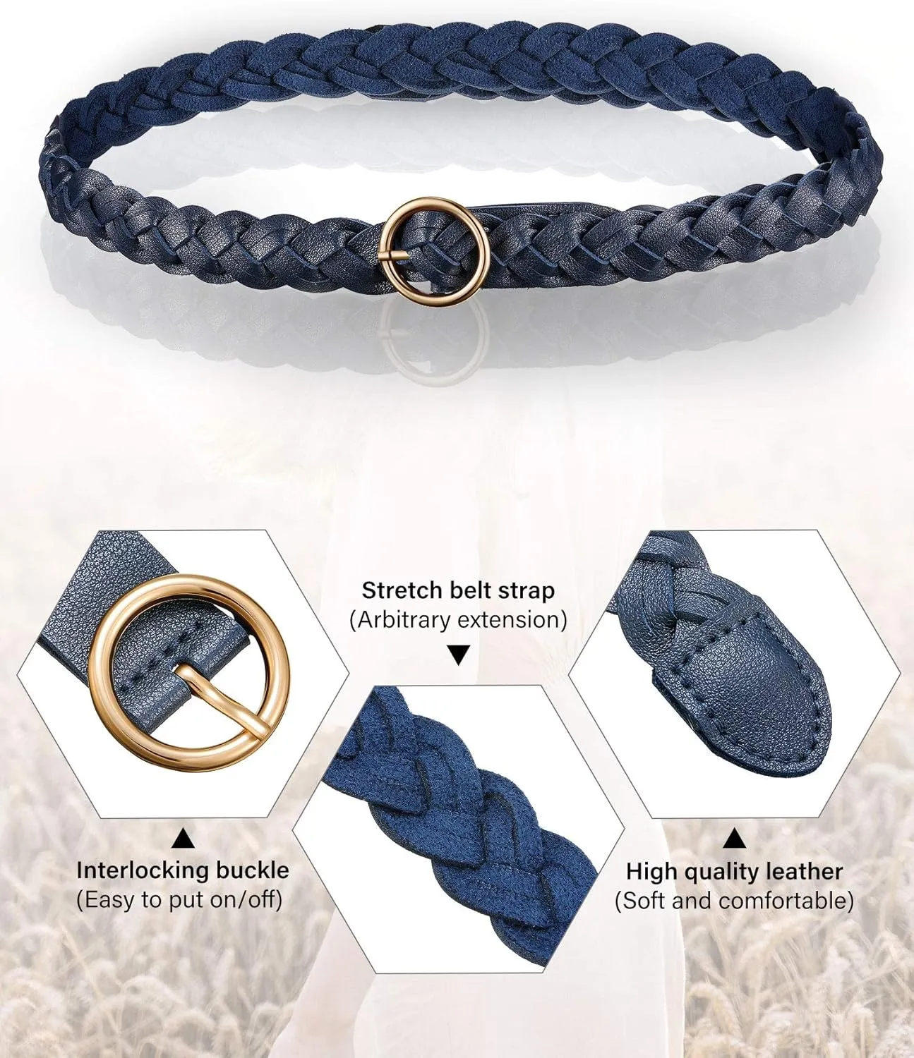 SATINIOR 3 Pcs Women's Braided Leather Belt Skinny Woven Braided O Ring Buckle Leather Belt for Dress Jean Skirt Pant