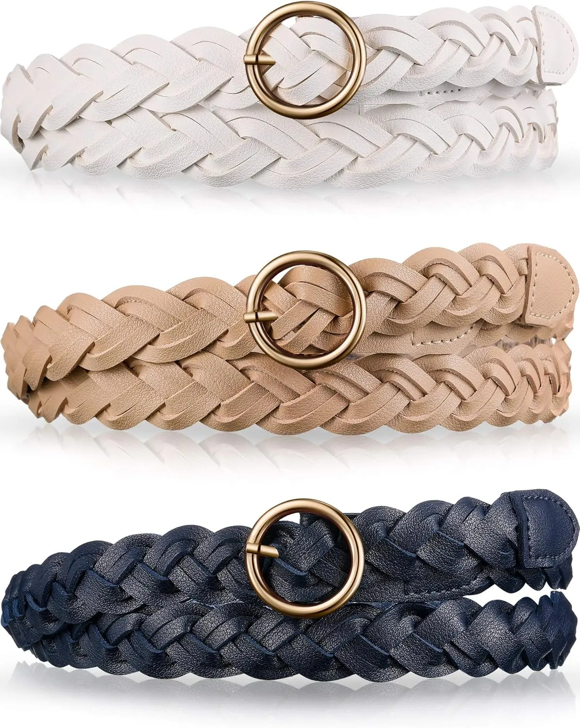 SATINIOR 3 Pcs Women's Braided Leather Belt Skinny Woven Braided O Ring Buckle Leather Belt for Dress Jean Skirt Pant