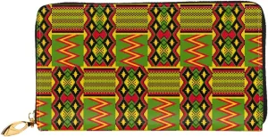 Seamless Kente Pattern Leather Wallet Credit Card Holder Wallet Fashion Wristlet Wallet Clutch Purse For Women And Men