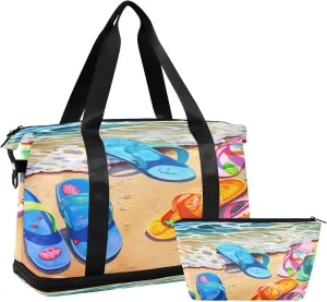 Seaside Slippers Sports Gym Bag with Waterproof Dry Wet Pocket, Travel Duffel Bag for Women MenWorkout Bag Fits Yoga, Swimming