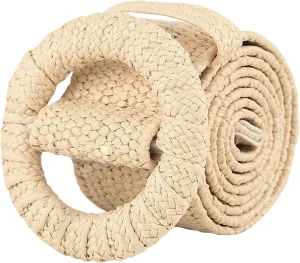 SeptCity Women Woven Rattan Wide Stretch Straw Belt