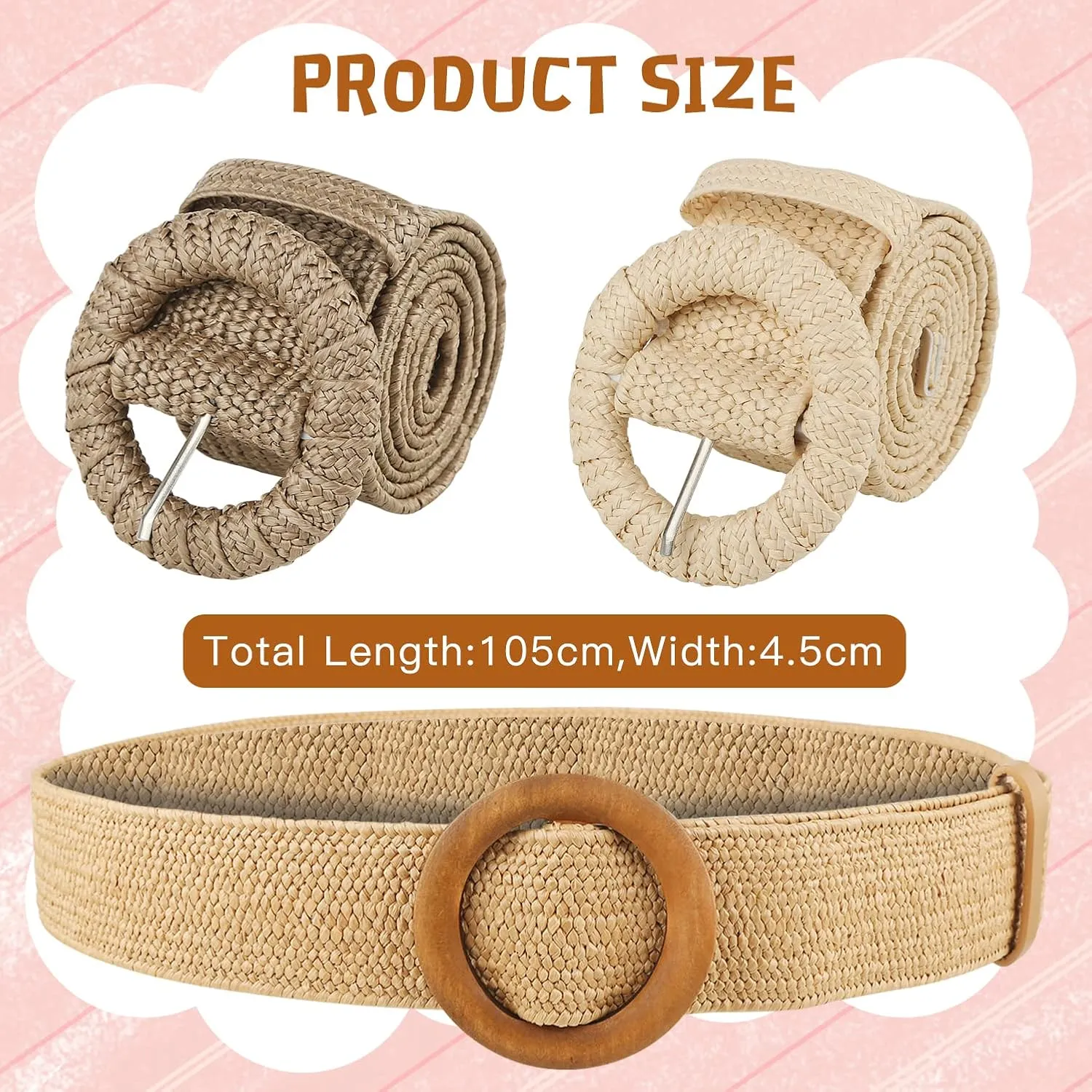 SeptCity Women Woven Rattan Wide Stretch Straw Belt