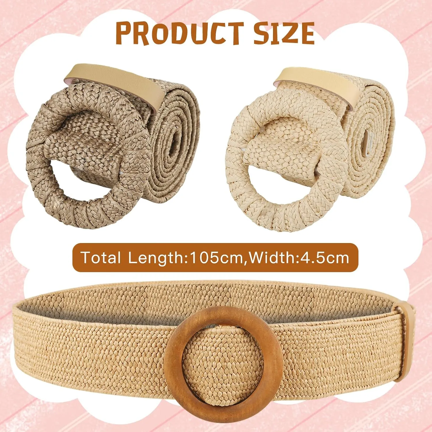 SeptCity Women Woven Rattan Wide Stretch Straw Belt