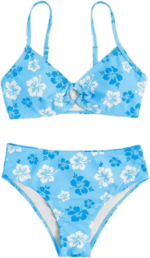SHENHE Girl's 2 Piece Floral Print High Waisted Bikini Swimsuit Bathing Suit Bikini Sets
