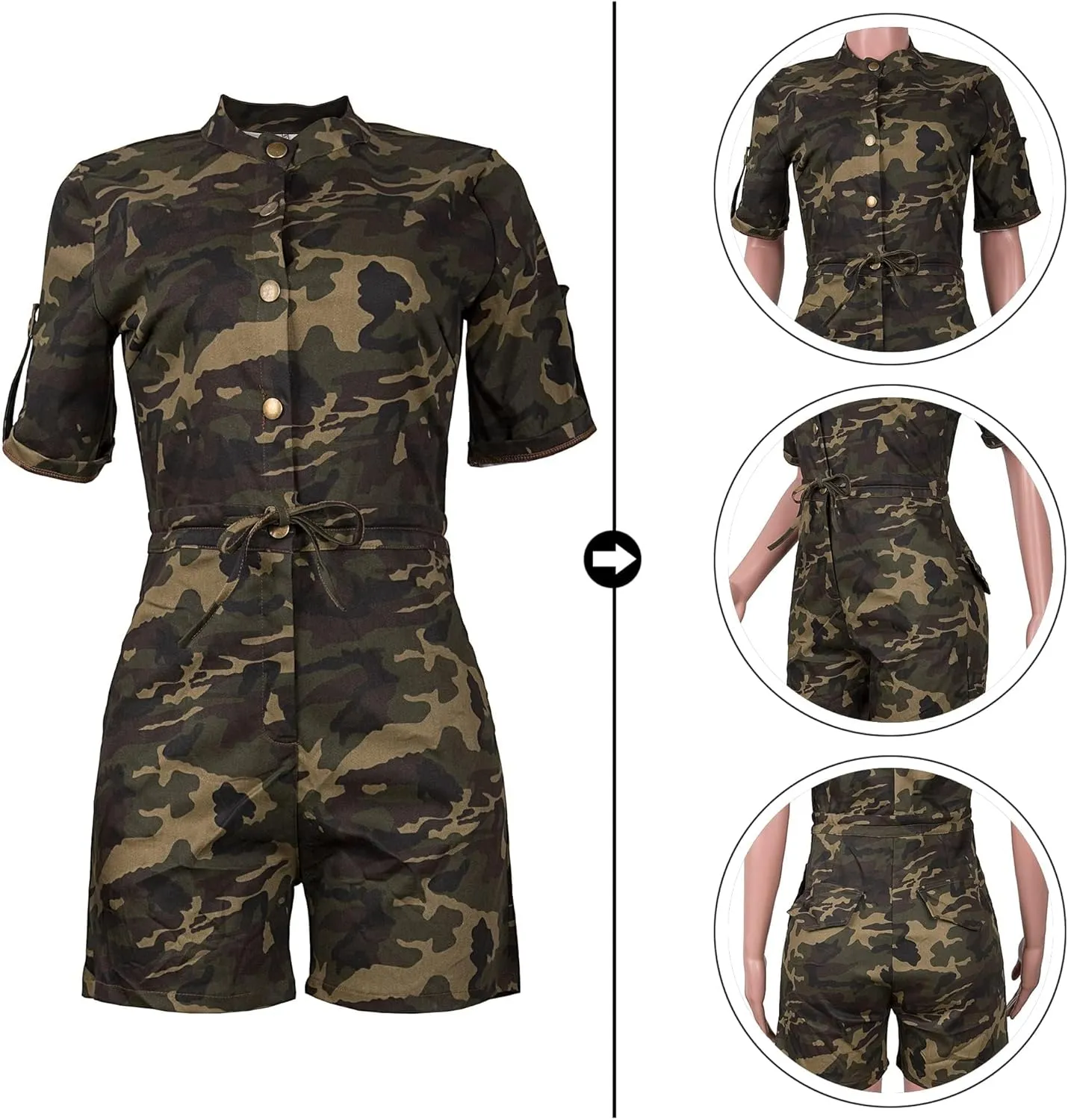 SHINFY Women Camo Shorts Jumpsuits & Rompers One Piece Outfits Plus Size