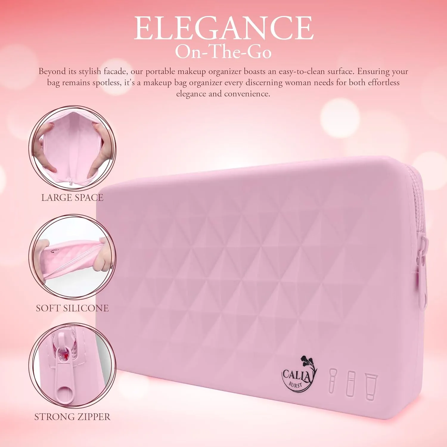 Silicone Makeup Bag - 8" x 4.5" Portable & Lightweight, Secure Closure, Spacious Cosmetic Organizer - Perfect for Travel Toiletry Bag for Women - Makeup Brush Holder Travel Pouch (Pink)