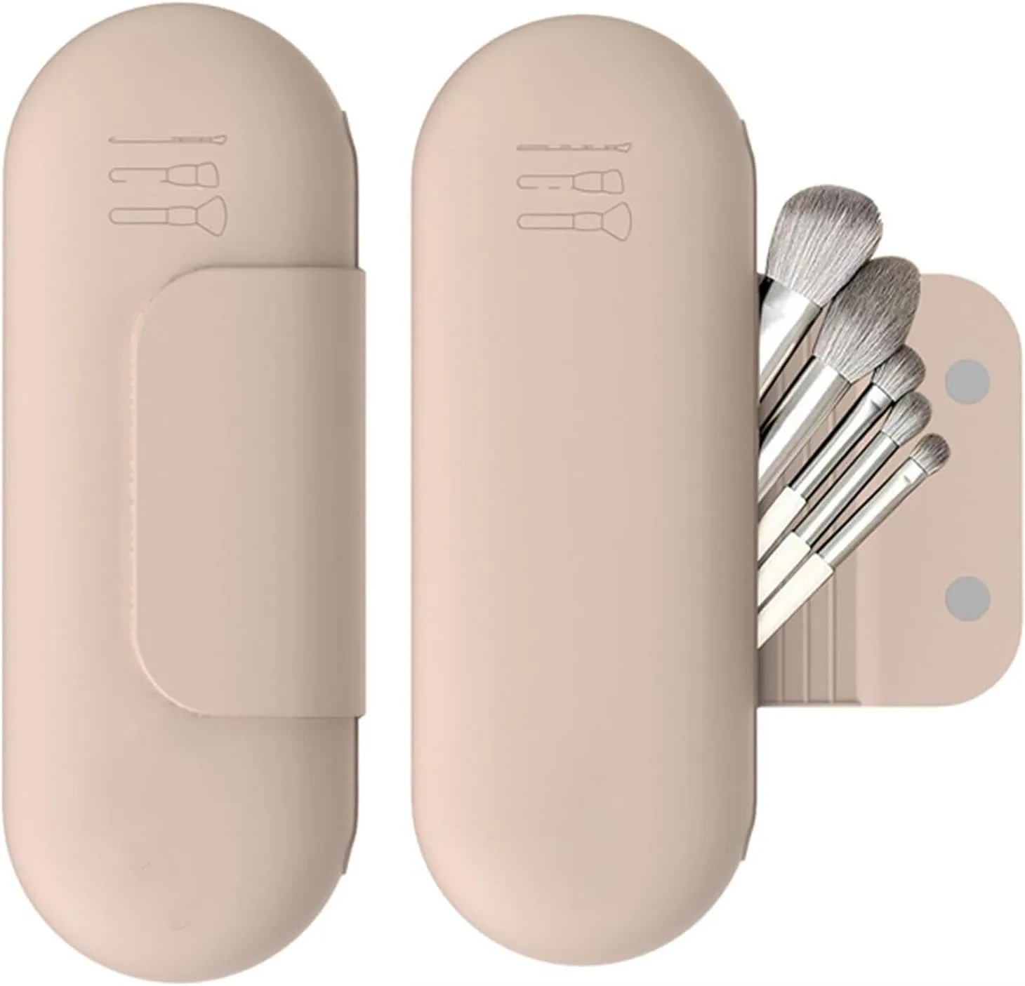 Silicone Makeup Brush Holder - Travel Makeup Bag with Two Upgraded Anti-fall Off Magnetic Clips, Soft Portable Cosmetic Bag Makeup Brush Case for Women