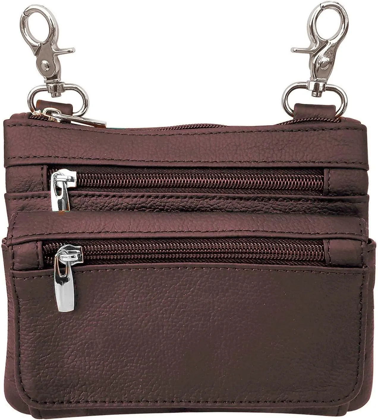 SILVERFEVER Leather Bike Rider Accordion Bag Cross Body Belt Phone Pack Pouch (Brown)