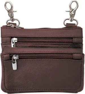 SILVERFEVER Leather Bike Rider Accordion Bag Cross Body Belt Phone Pack Pouch (Brown)