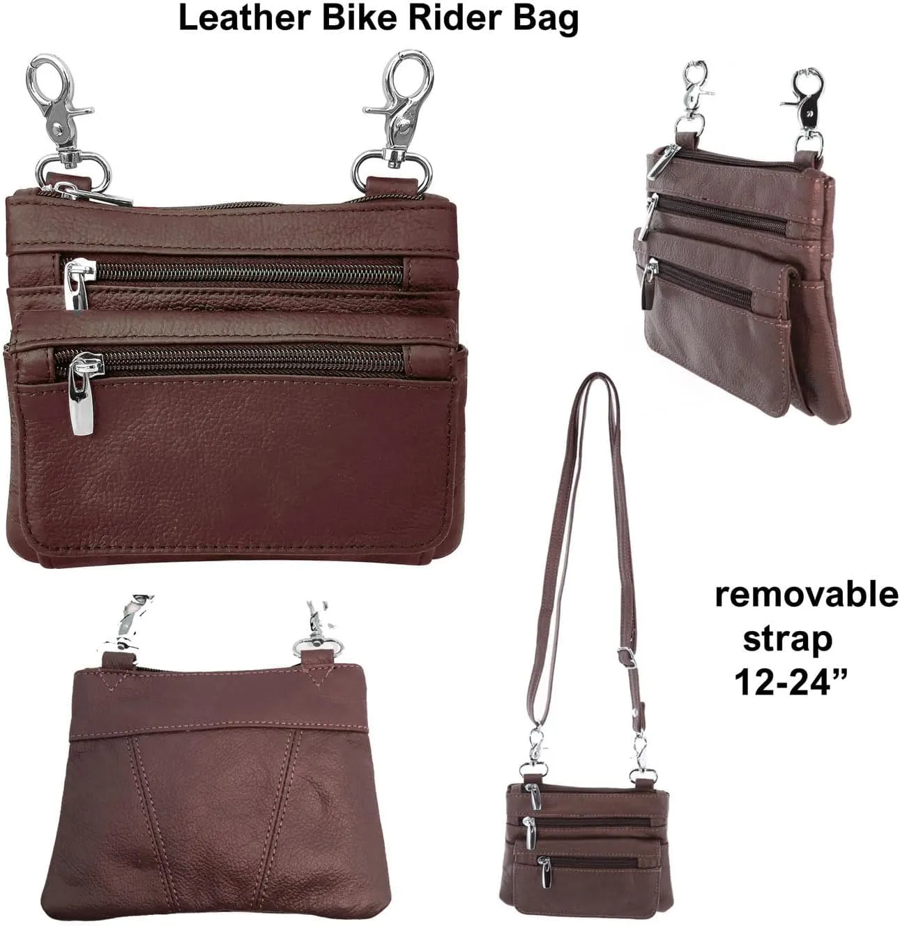 SILVERFEVER Leather Bike Rider Accordion Bag Cross Body Belt Phone Pack Pouch (Brown)