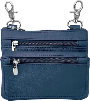 SILVERFEVER Leather Bike Rider Accordion Bag Cross Body Belt Phone Pack Pouch (Navy)