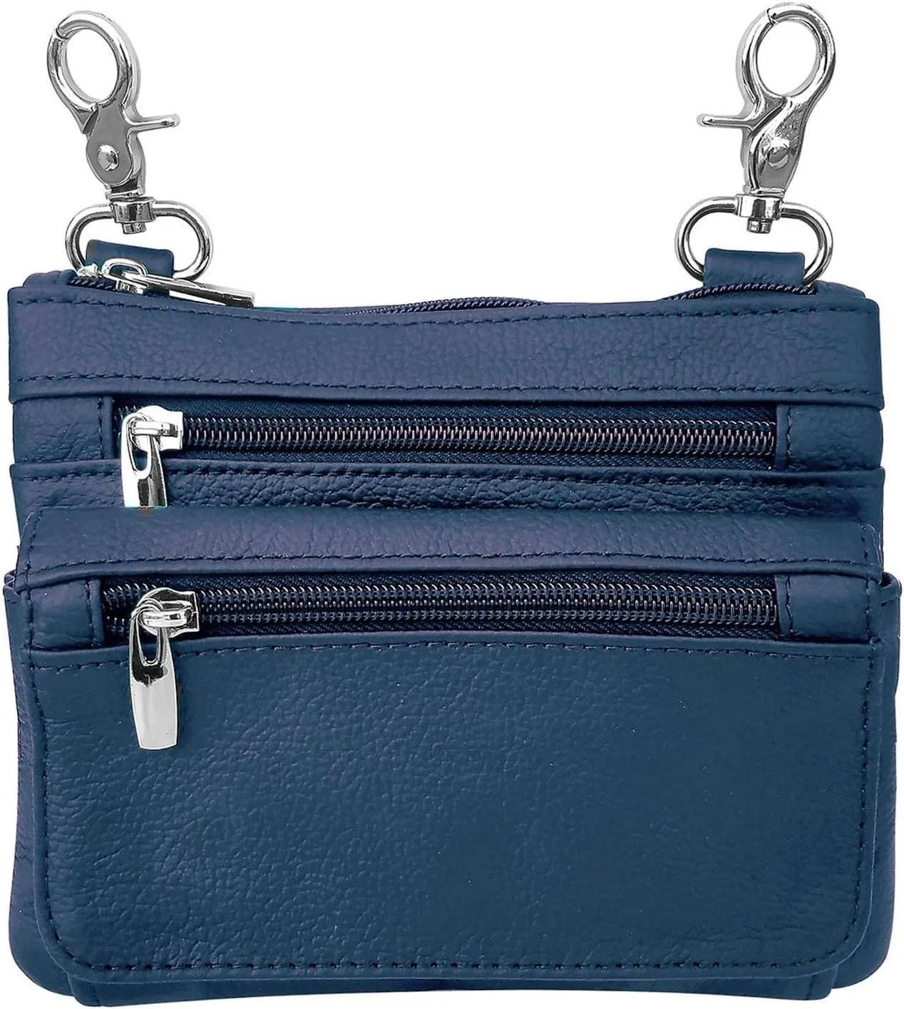 SILVERFEVER Leather Bike Rider Accordion Bag Cross Body Belt Phone Pack Pouch (Navy)