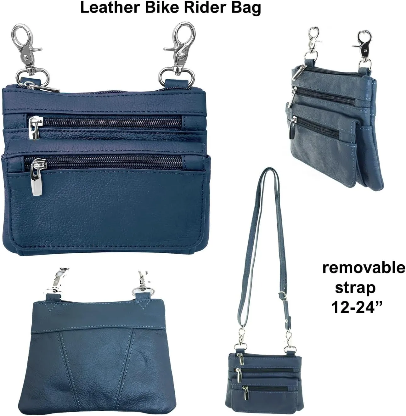 SILVERFEVER Leather Bike Rider Accordion Bag Cross Body Belt Phone Pack Pouch (Navy)