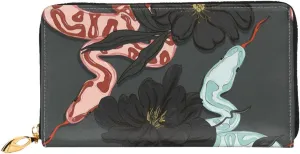 Snake In Flowers Floral Leather Wallet Credit Card Holder Wallet Fashion Wristlet Wallet Clutch Purse For Women And Men