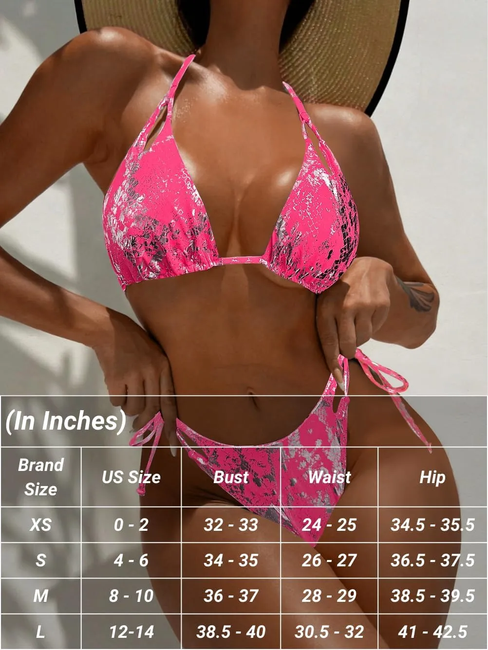 Snakeskin Metallic Bikini,String Halter Triangle Bikinis Set,Sexy Strappy Cheeky Swimsuits for Women Tanning Pool