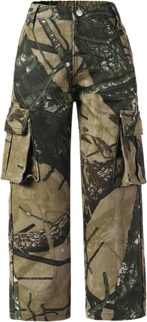 SOLY HUX Toddler Girl's Y2K Wide Leg Camo Pants Streetwear Cargo Jeans Casual Denim Pants