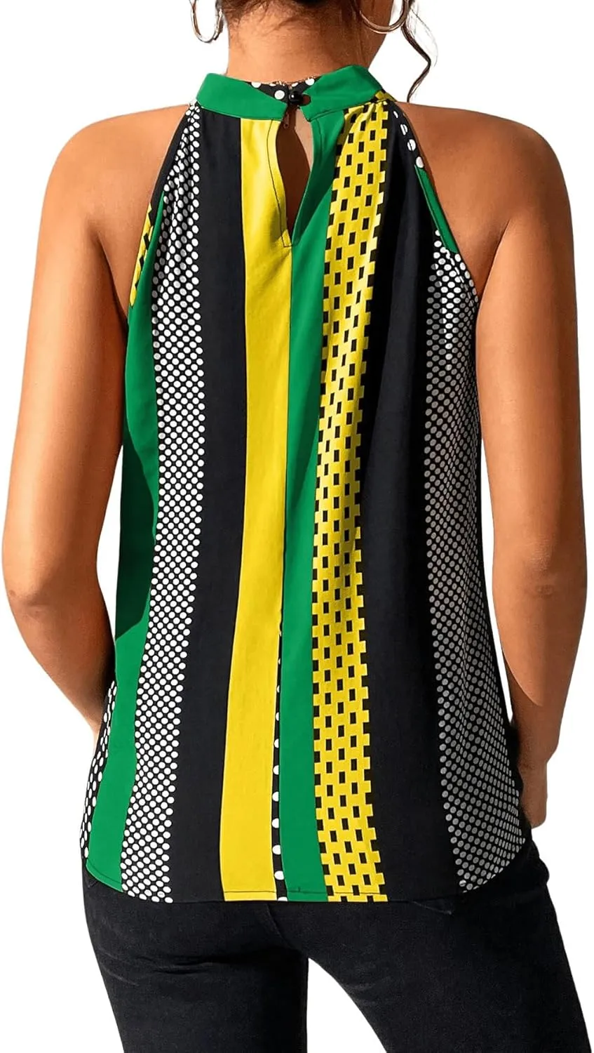 SOLY HUX Women's Summer Halter Tops Keyhole Polka Dots Blouses Striped Tank Top Casual Sleeveless Shirts
