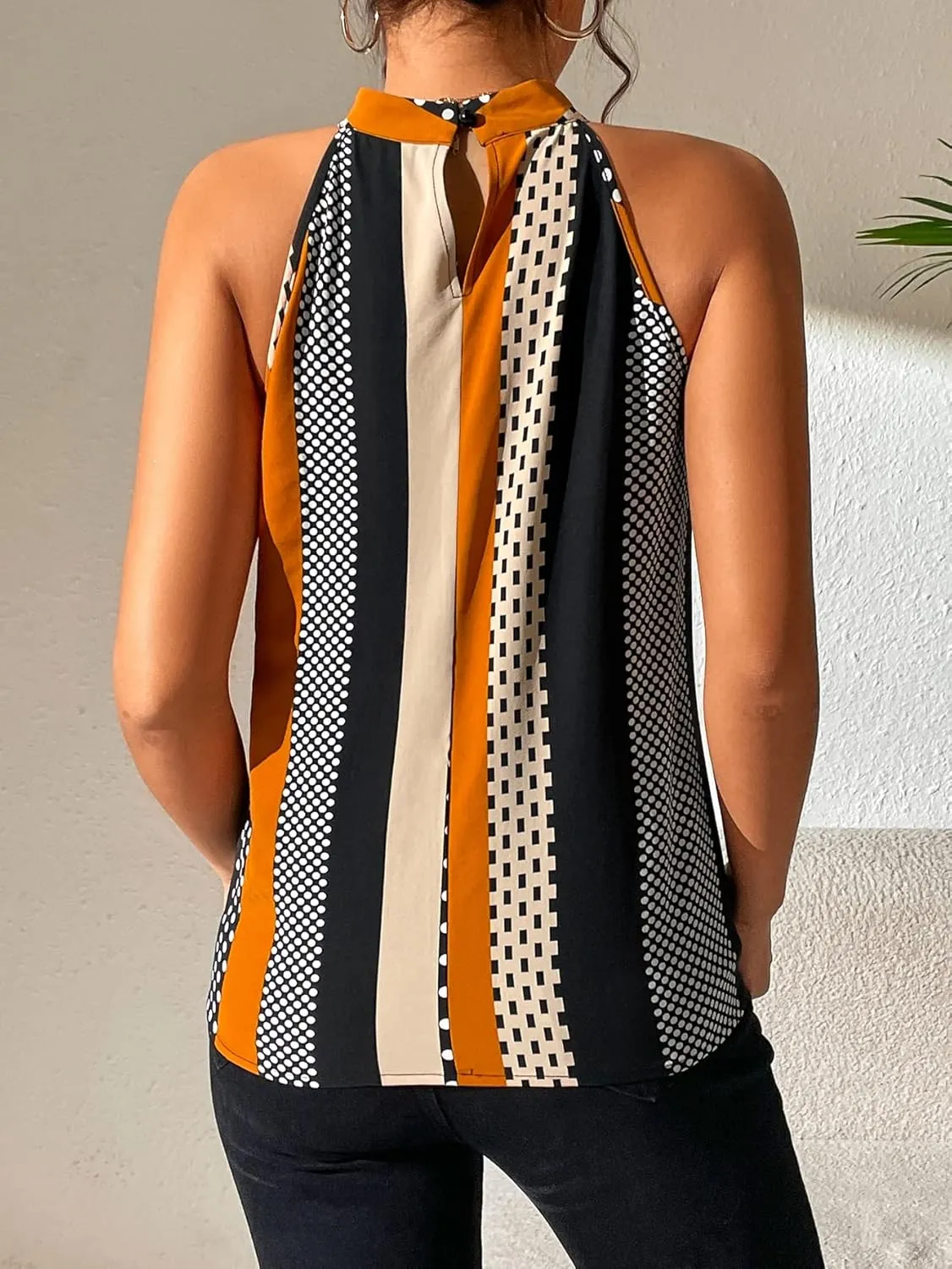 SOLY HUX Women's Summer Halter Tops Keyhole Polka Dots Blouses Striped Tank Top Casual Sleeveless Shirts