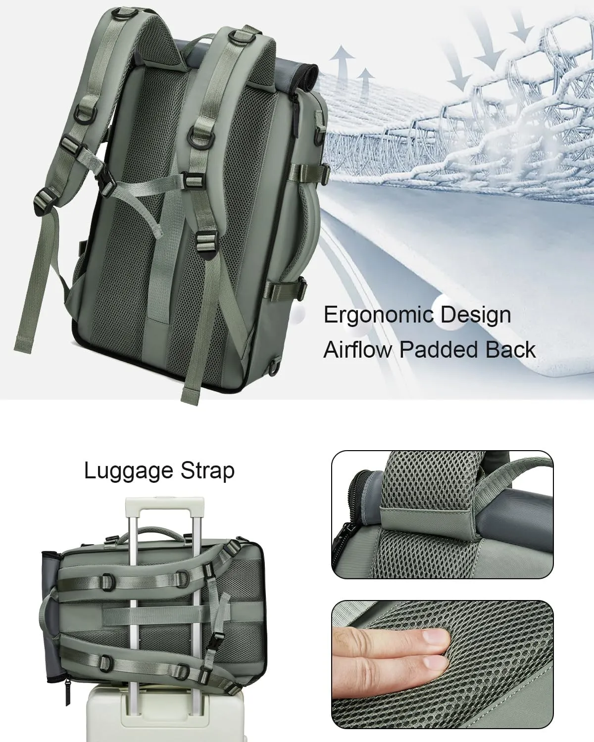 Somago Travel Laptop Backpack for Men & Women Carry On Backpack with USB Charging Port Fits 16.5 inch Notebook Rucksack (Army Green)